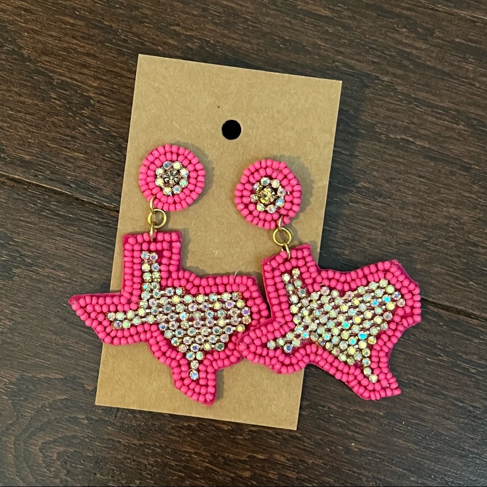 Texas Rhinestone Earrings- Pink